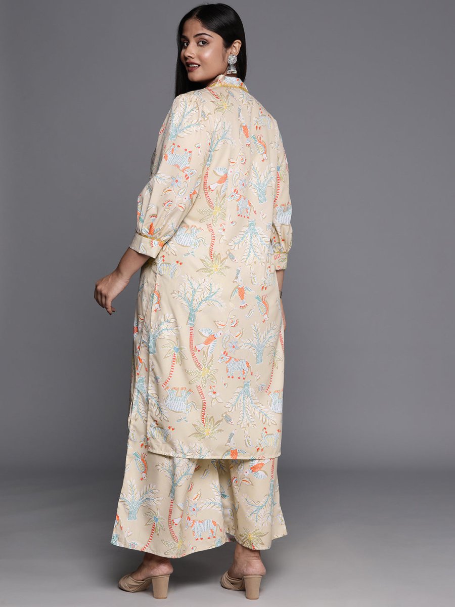 Ahalyaa Women Plus Size Printed Regular Gotta Patti Kurta with Palazzos | Swadesiicart