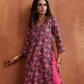 trueBrowns Pink Print High Slit Kurta Set | Swadesiicart