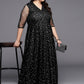 Ahalyaa Plus Size Printed Net V-neck Maxi Ethnic Dress | Swadesiicart