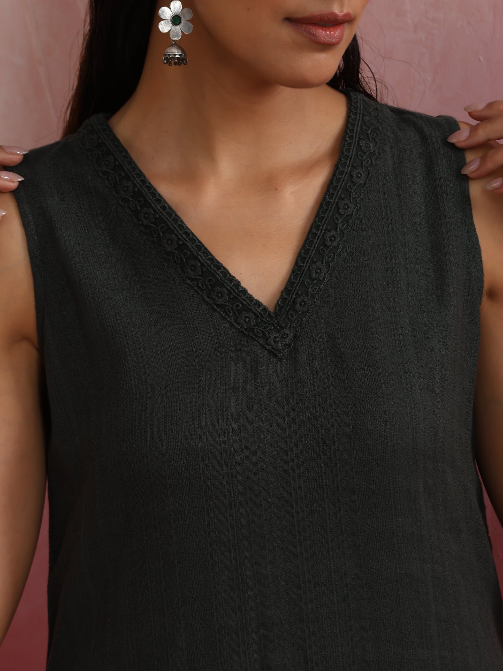 trueBrowns Dark Olive Green Cotton Dobby Kurta Set | Swadesiicart