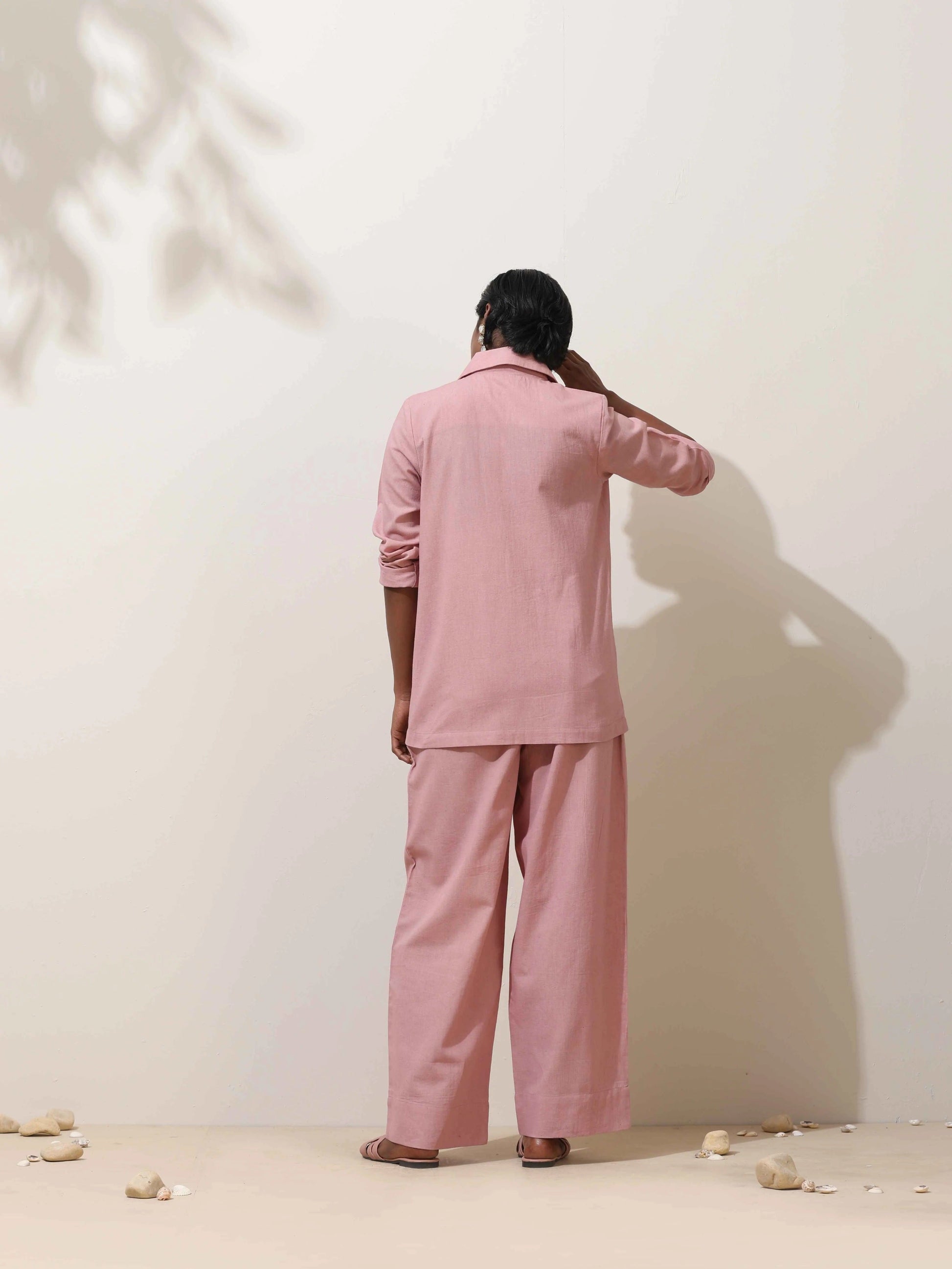 trueBrowns Pink Cotton Linen Co-Ord Set - Swadesiicart