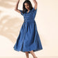 trueBrowns Blue Cotton Dobby Dress | Swadesiicart