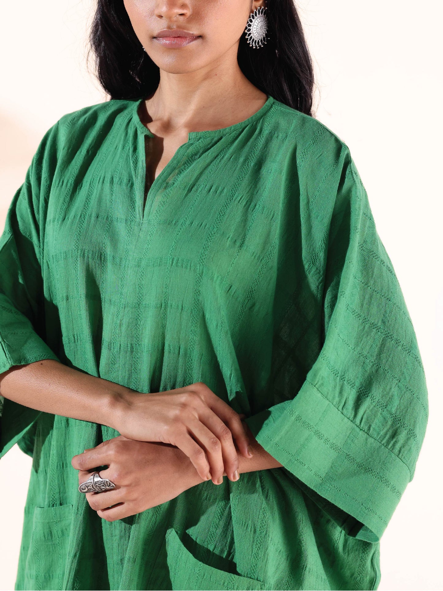 trueBrowns Green Cotton Dobby Oversized Co-ord Set - Swadesiicart