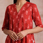 trueBrowns Red On Red Ikat Print Cotton Kurta Pant Set | Swadesiicart