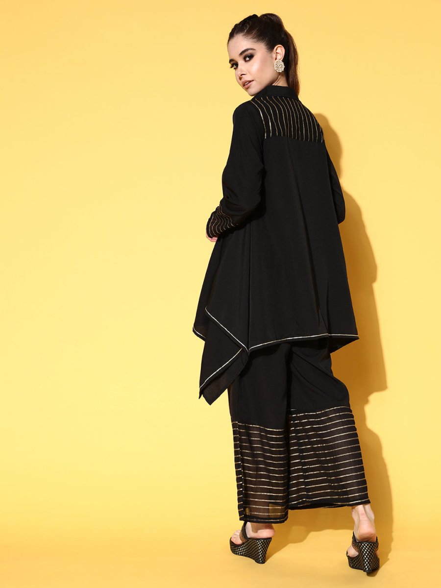 Ahalyaa Women Black Printed Tunic With Palazzos | Swadesiicart