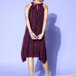 InWeave Women's Wine Pleated Dress - Swadesiicart