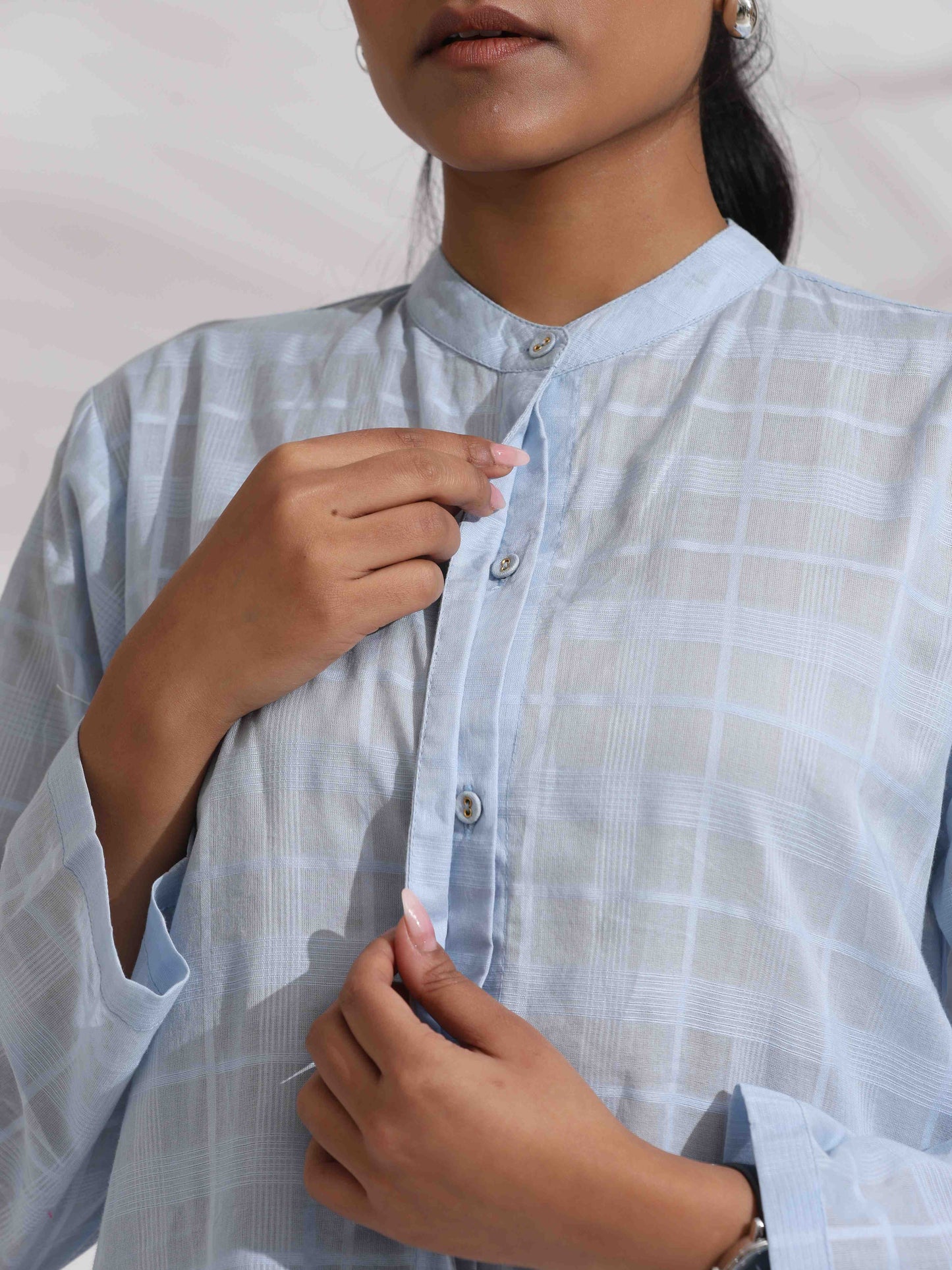 trueBrowns Blue Cotton Check Shirt Top Co-ord Set - Swadesiicart