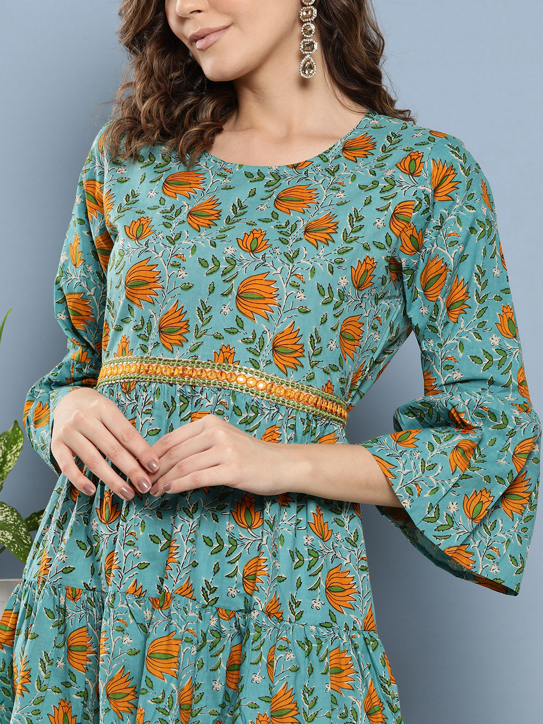 InWeave Women's Blue Mustard Print Short Dress - Swadesiicart