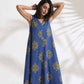 trueBrowns Blue Cotton Print Sleeveless Dress | Swadesiicart