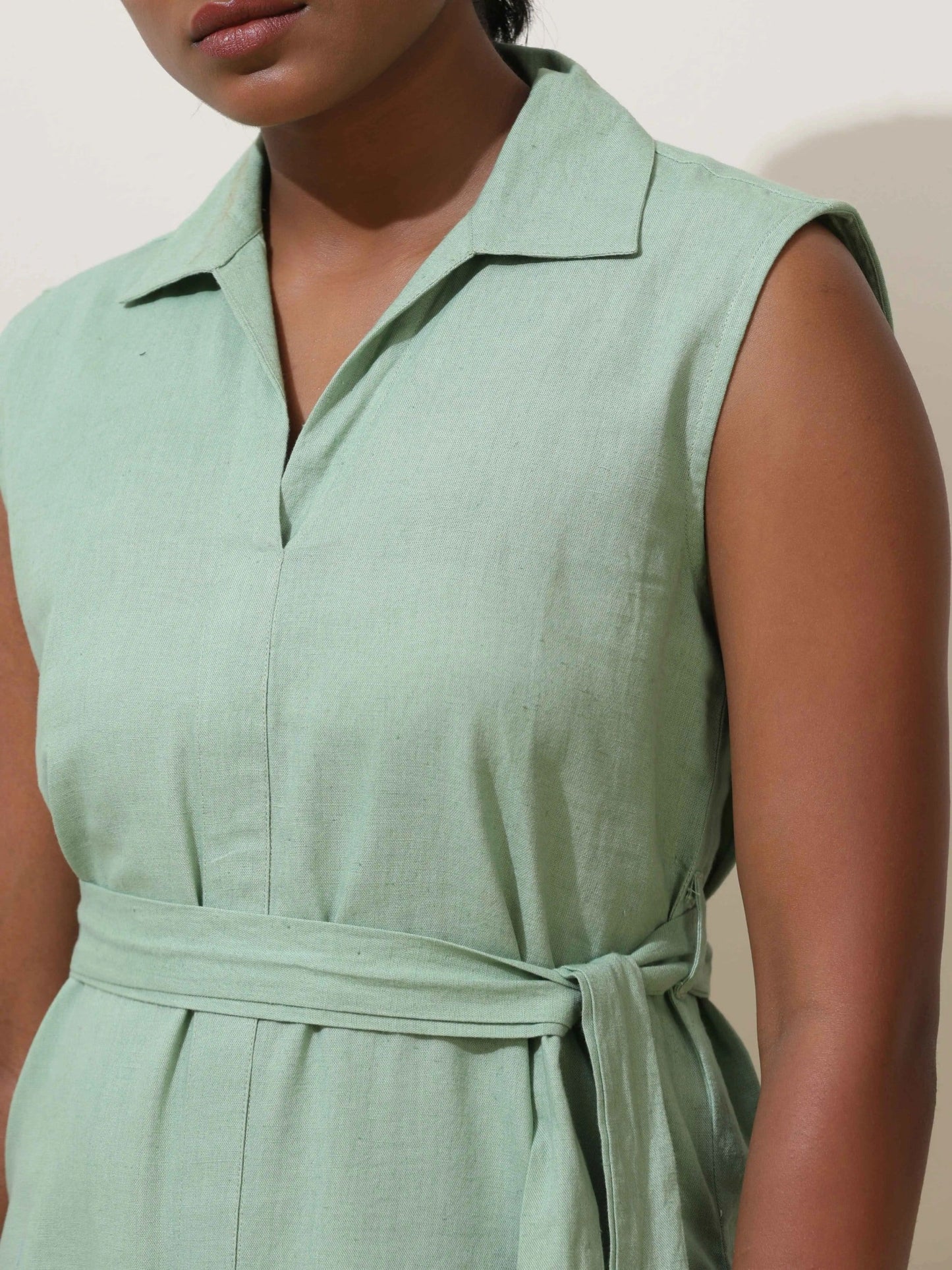 trueBrowns Mint Green Cotton Linen Co-Ord Set - Swadesiicart