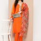 InWeave Women's Orange Organza Sleeve Kurta Set W Green Or Dupatta - Swadesiicart