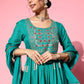 InWeave Women's Teal Nyra Cut Embroidered Kurta Set With Dupatta - Swadesiicart