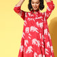 InWeave Red Elephant Flared Dress - Swadesiicart