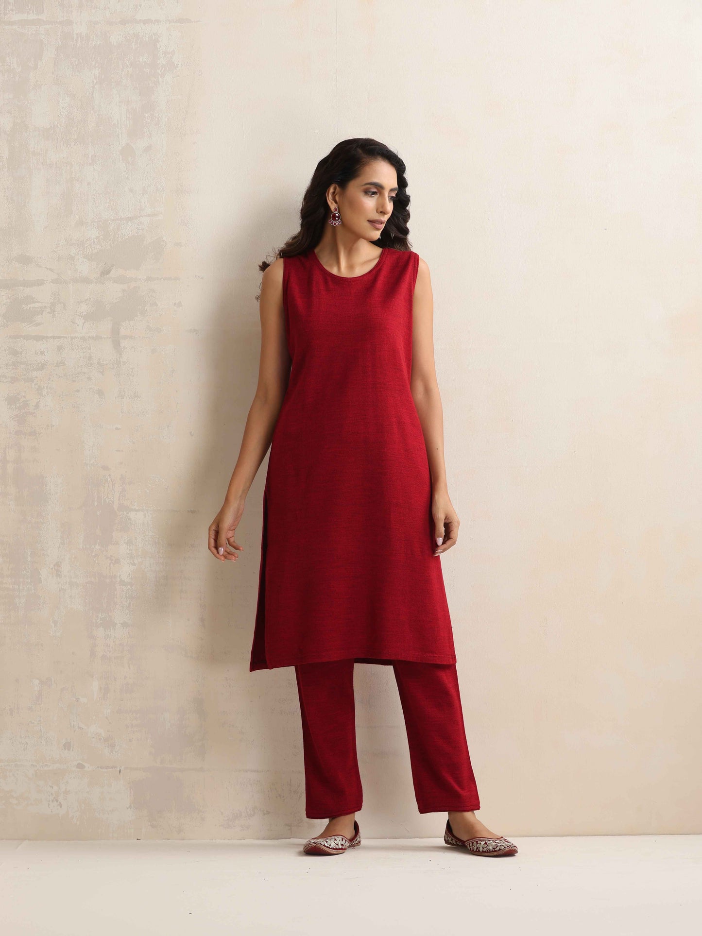 trueBrowns Maroon Kashmiri Woollen Jacket 3pc Set | Swadesiicart