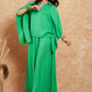 InWeave Women's Parrot Green Solid Collar Neck Boho Top Bottom Set - Swadesiicart