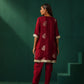 trueBrowns Maroon Floral Viscose Silk High Low Co-ord Set - Swadesiicart