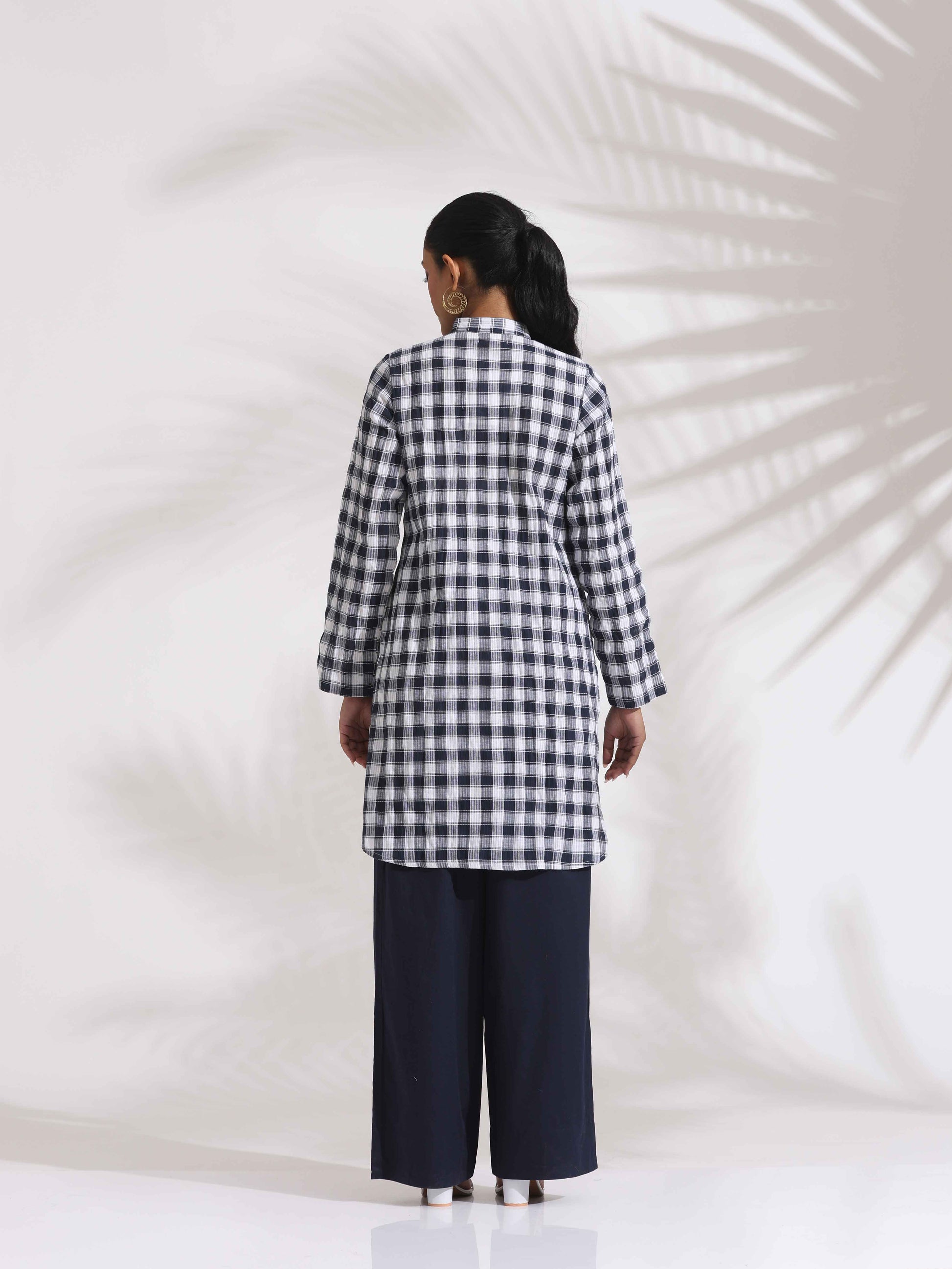 trueBrowns Blue Cotton Check Kurta Co-ord Set - Swadesiicart