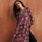 trueBrowns Maroon Print High Slit Kurta Set | Swadesiicart