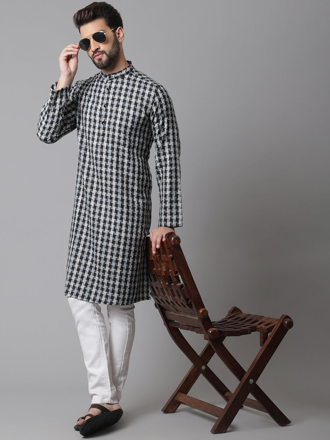 Even Apparels Multi Pure Cotton Kurta With Band Collar | Swadesiicart