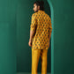 trueBrowns Men's Mustard Flower Stem Muslin Silk Printed Co-ord Set - Swadesiicart