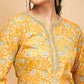 InWeave Women's Yellow Foil Print Gota Straight Kurta - Swadesiicart