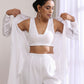 trueBrowns White Dobby Overlay Jacket Blouse Pant Set | Swadesiicart