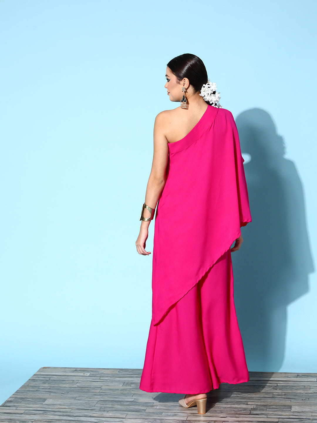 InWeave Women's Magenta One Shoulder Kurta Set - Swadesiicart