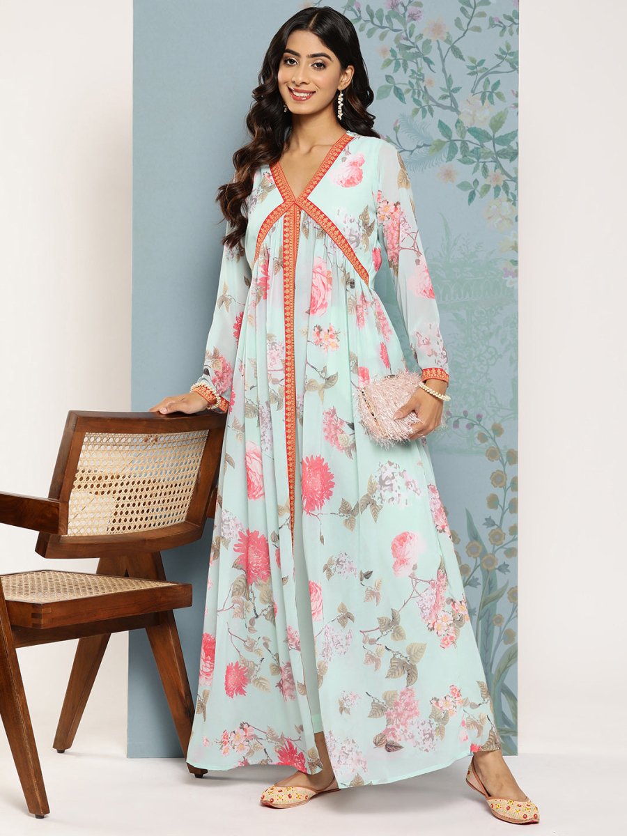 Ahalyaa Floral Printed Empire Kurta With Trousers | Swadesiicart