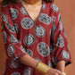 trueBrowns Maroon Print A-line Kurta Co-ord Set - Swadesiicart