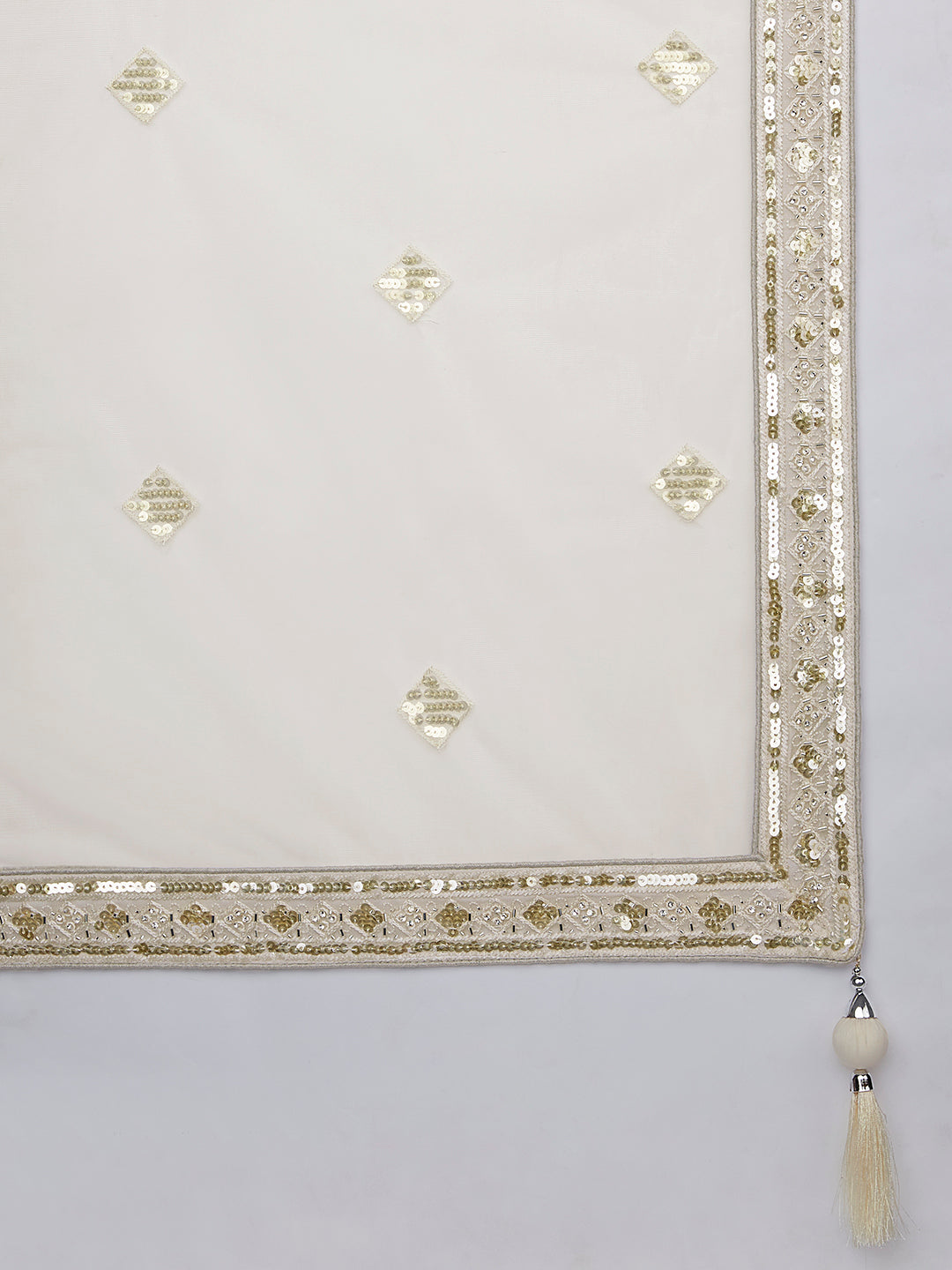 House of Panchhi Cream Net Cutdana, Sequins And Zarkan Embroidery Lehenga Choli & Dupatta | Swadesiicart