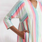 trueBrowns Off-White Cotton Multi Stripe Flared Kurta Set | Swadesiicart