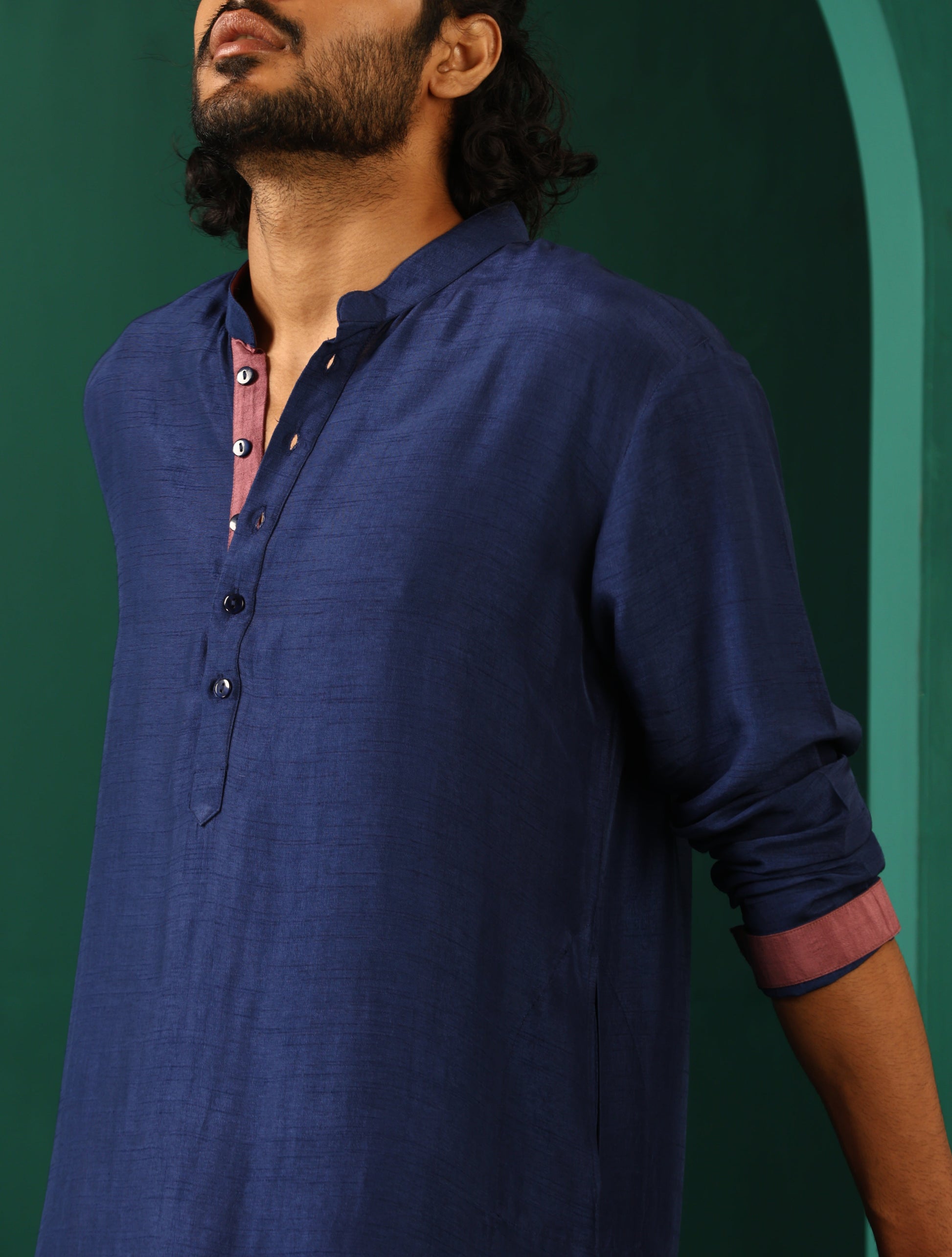 trueBrowns Men's Blue Silk Long Kurta | Swadesiicart