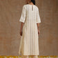 trueBrowns Ivory Gold Cotton Neck Pleat Kurta Set | Swadesiicart