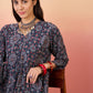 InWeave Navy Maroon Ajrakh Foil V Neck Kurta Pant Set - Swadesiicart