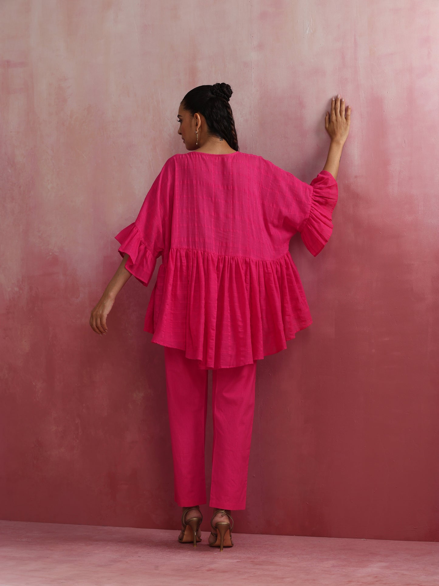 trueBrowns Pink Cotton Dobby Co-ord set - Swadesiicart