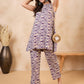 InWeave Purple White Moroccan Print Round Neck Kurta Set - Swadesiicart