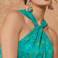 InWeave Women's Aqua S Print Twisted Neckline Kurta Pant Set - Swadesiicart