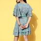 InWeave Women's Sparky Blue Ruffled Tie Up Dress - Swadesiicart