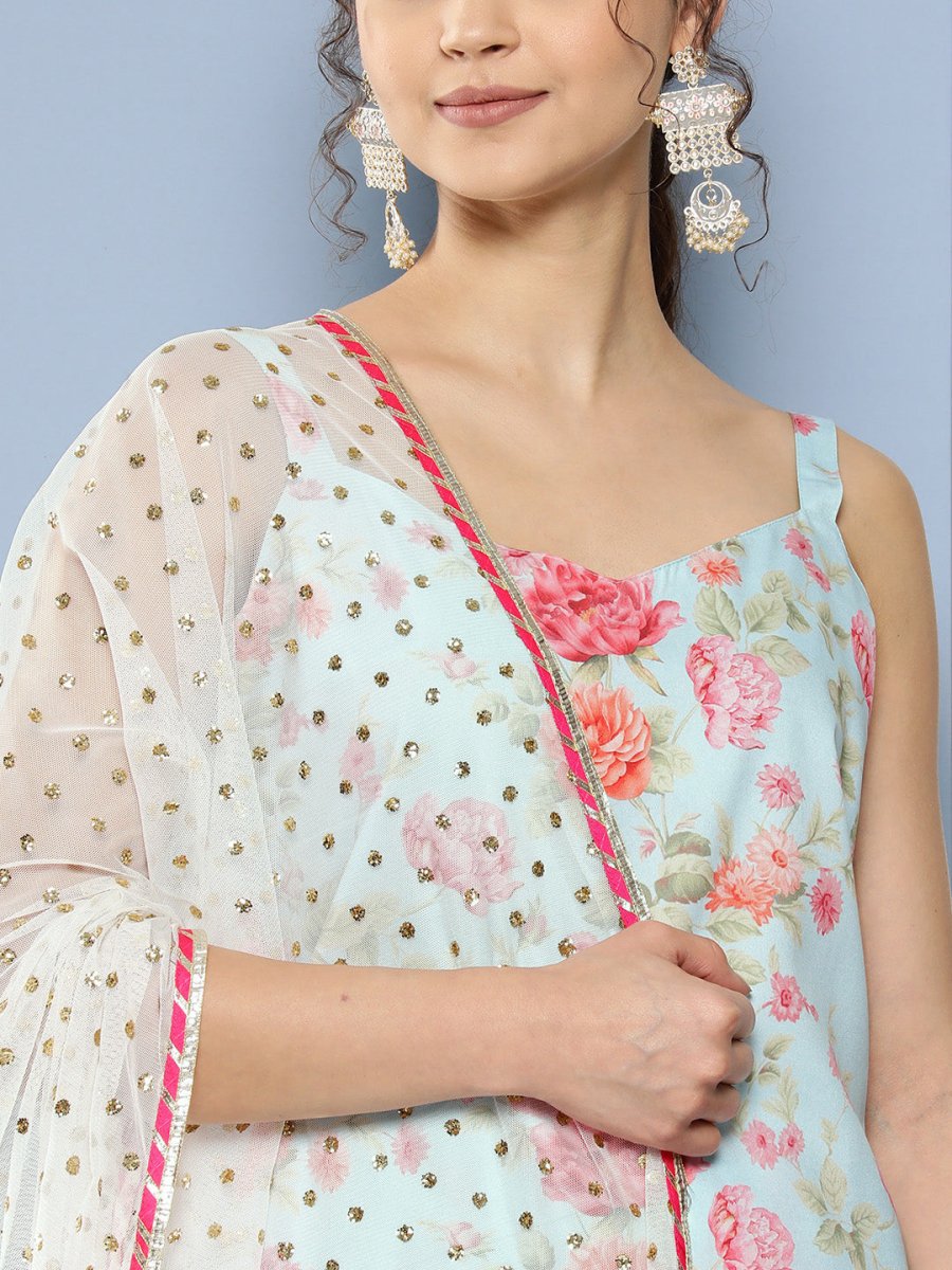 Ahalyaa Women Floral Printed Gotta Patti Kurti With Dhoti Pants & With Dupatta | Swadesiicart