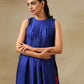 trueBrowns Blue Textured Silk Sleeveless Kurta Pant Set | Swadesiicart