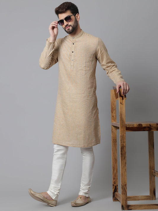 Indian Clothing Even Apparels Beige Solid Kurta With Band Collar | Swadesiicart