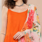 InWeave Women's Orange Strppy Set With Red Big Floral Print Dupatta - Swadesiicart