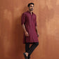 trueBrowns Men's Dark Purple Cotton Dobby Kurta | Swadesiicart