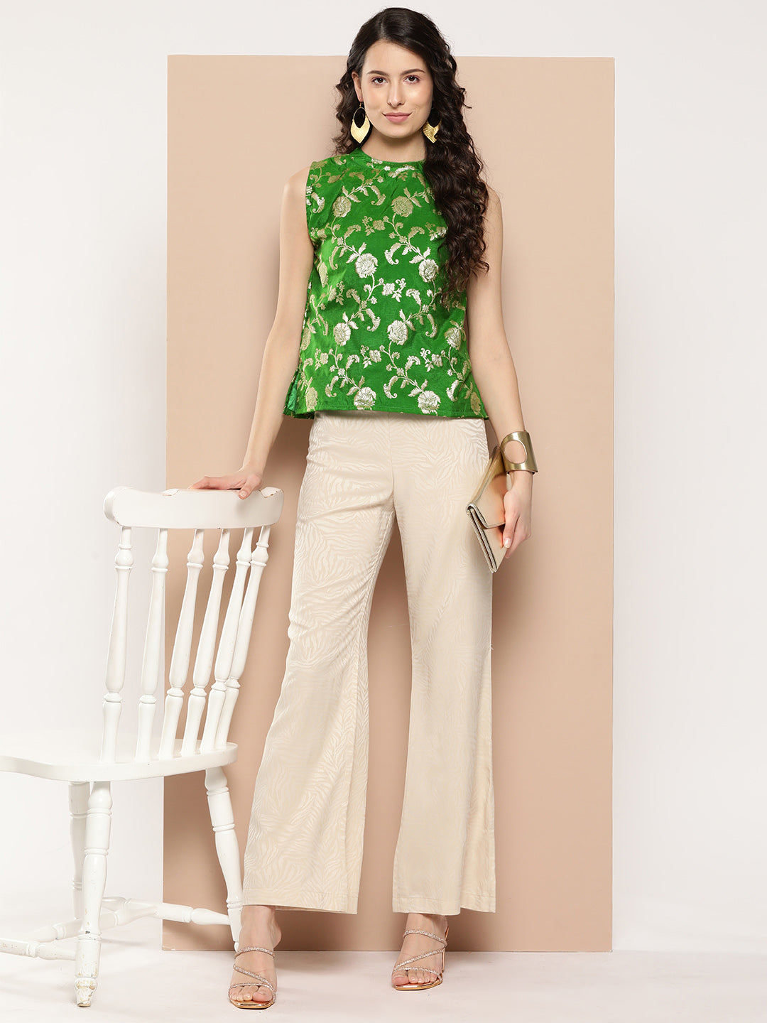 InWeave Women's Green Brocade Halter Top - Swadesiicart