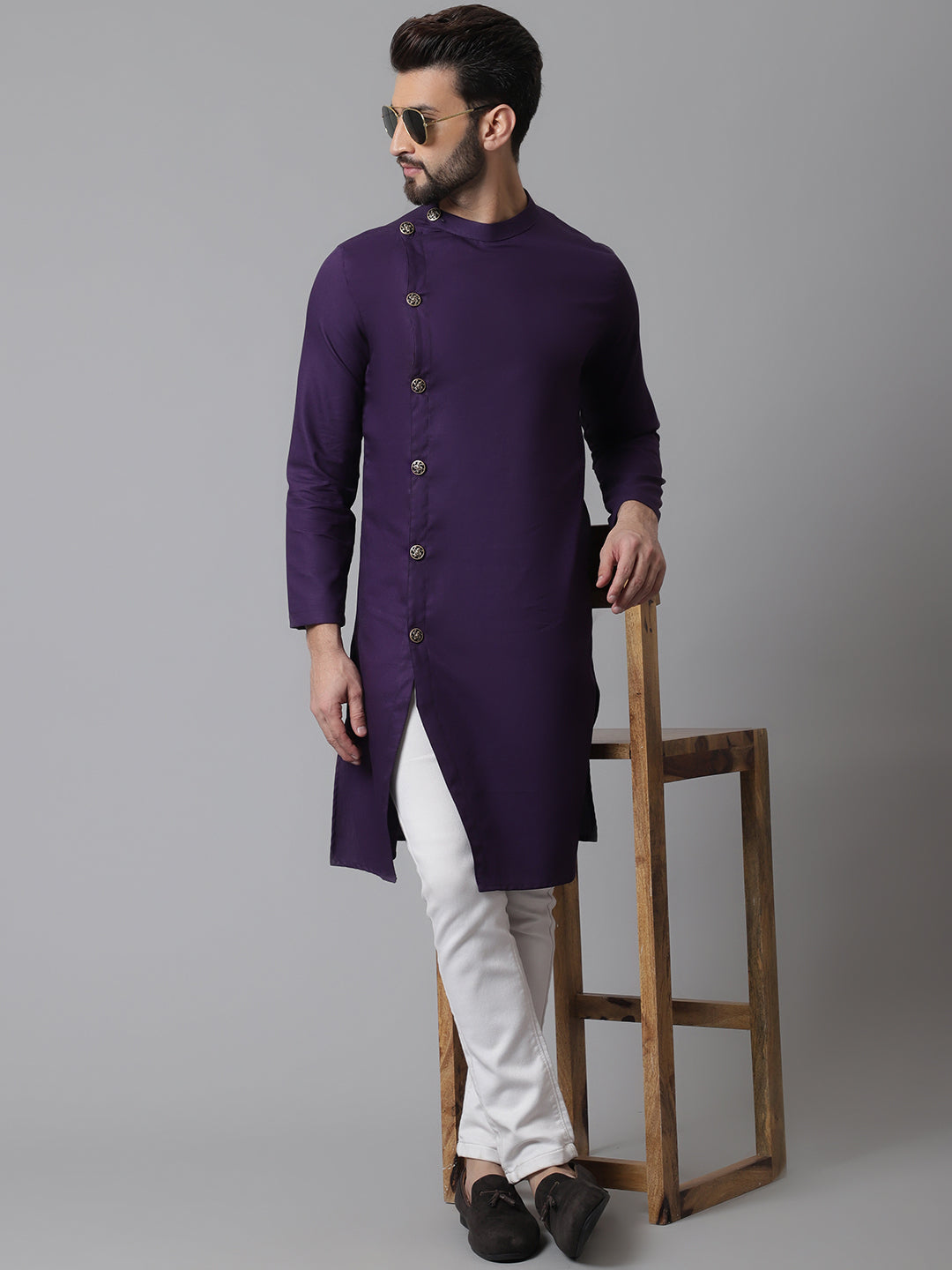 Even Apparels Purple Sherwani Kurta With Asymetrical Cut | Swadesiicart