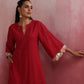 trueBrowns Red Straight Cotton Dobby Kurta Set | Swadesiicart