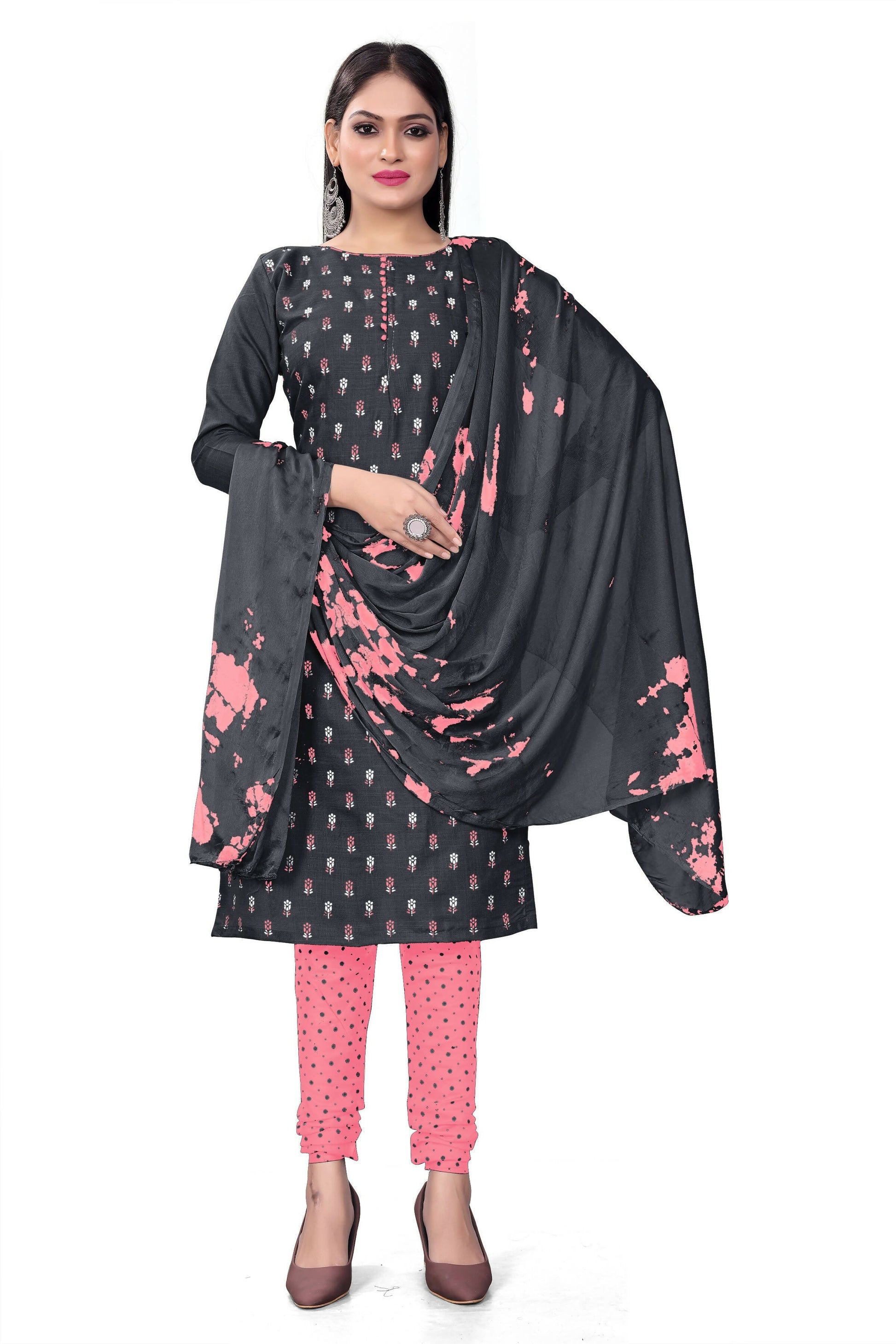 Black Slab cotton Printed Unstitched Dress Material - Tanvi