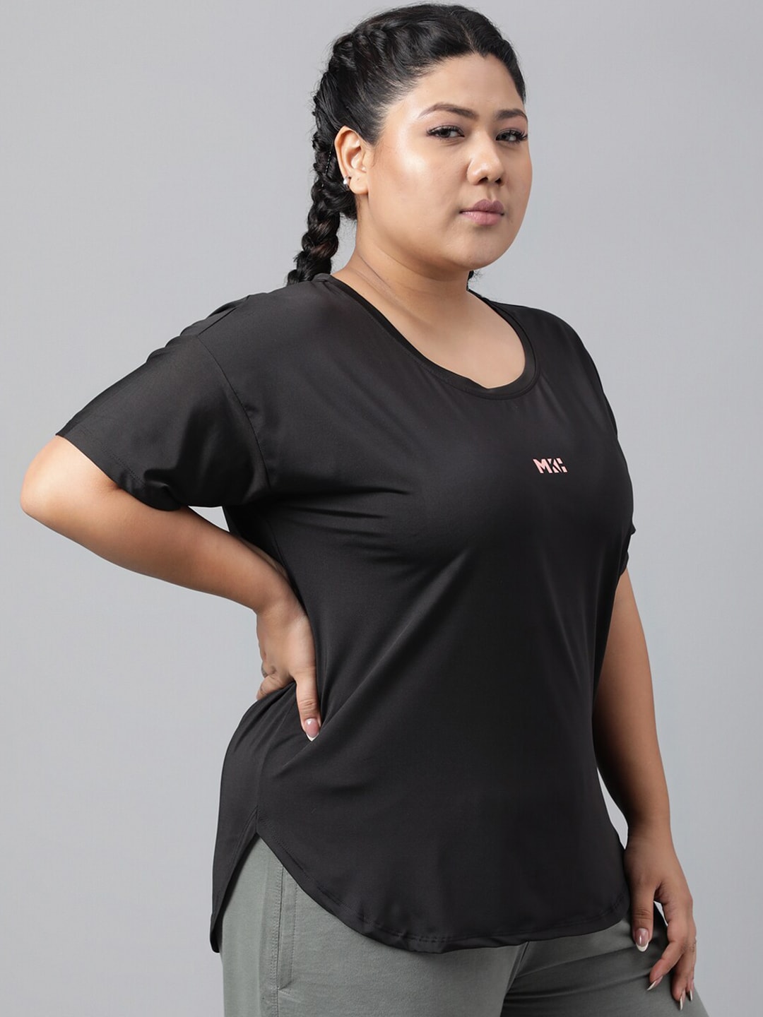 MKH Plus Size Drop Shoulder Sleeves Dri FIT Relaxed Fit Sports T-shirt - Swadesiicart