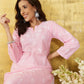 ADA Women Pink & White Chikankari Embroidered Straight Sustainable Handloom Kurta | Swadesiicart
