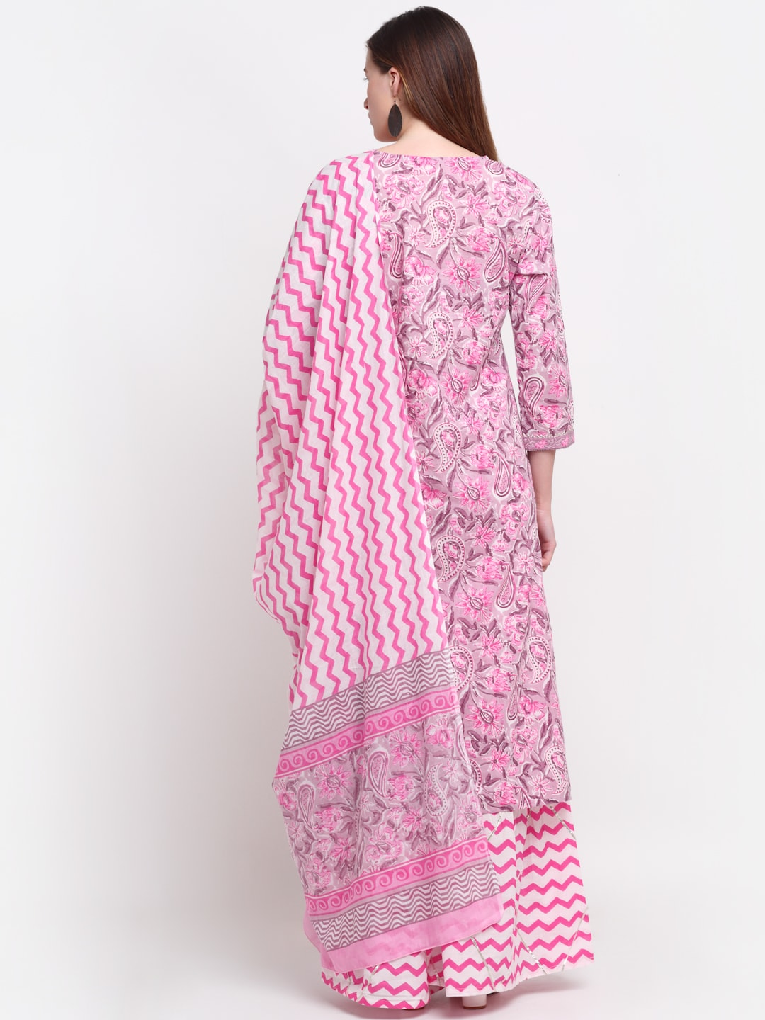 Kalini Women Pink Paisley Printed Pure Cotton Kurta with Sharara & With Dupatta | Swadesiicart